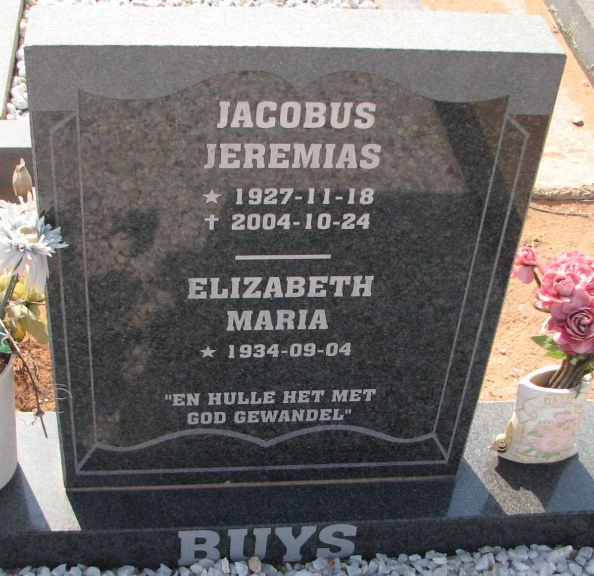 BUYS Jacobus Jeremias 1927-2004 &amp; Elizabeth Maria 1934-