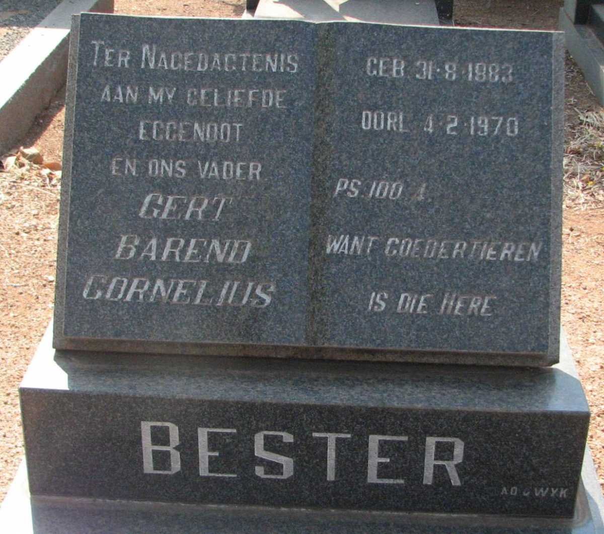 BESTER Gert Barend Cornelius 1883-1970
