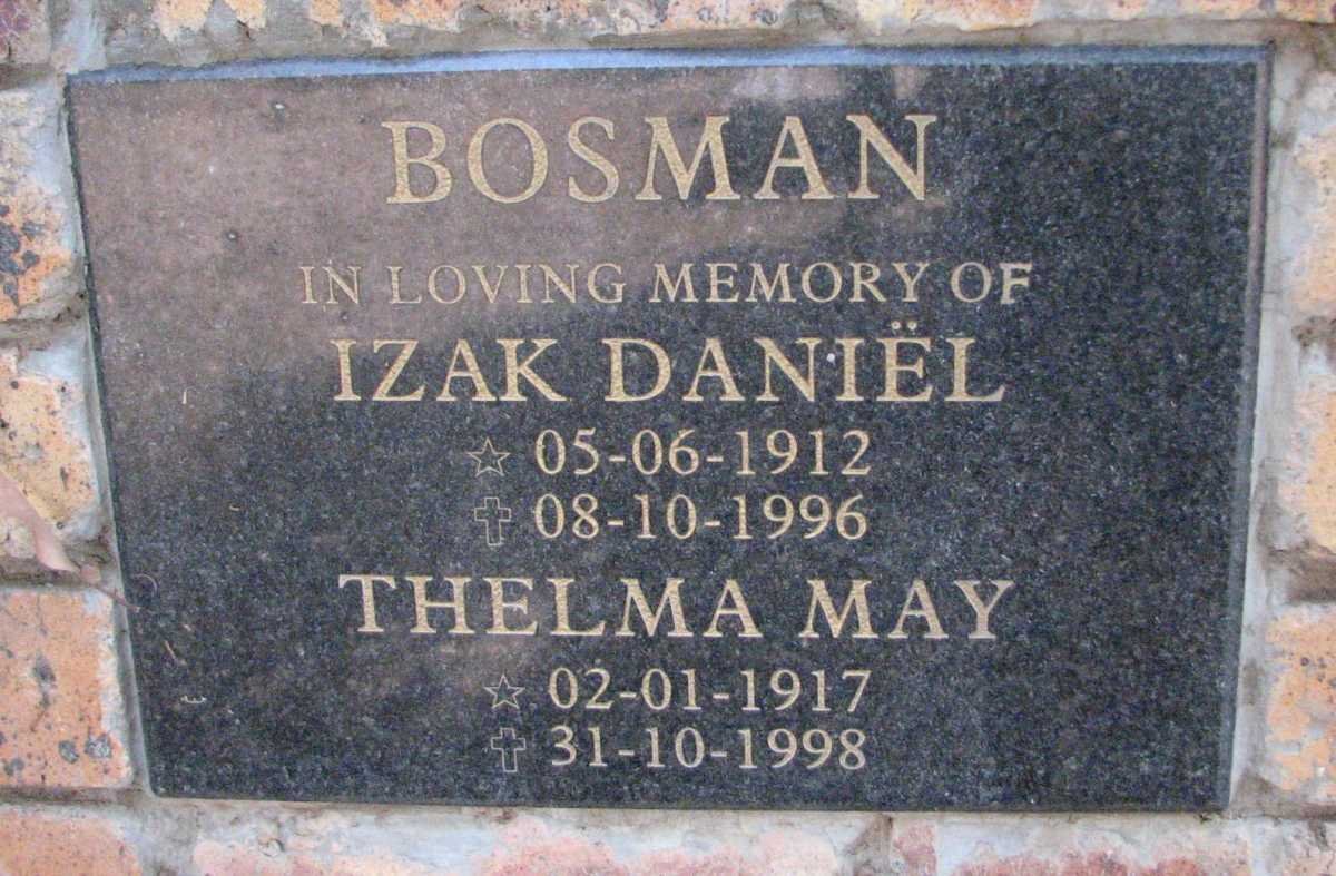 BOSMAN Izak Daniel 1912-1996 &amp; Thelma May 1917-1998