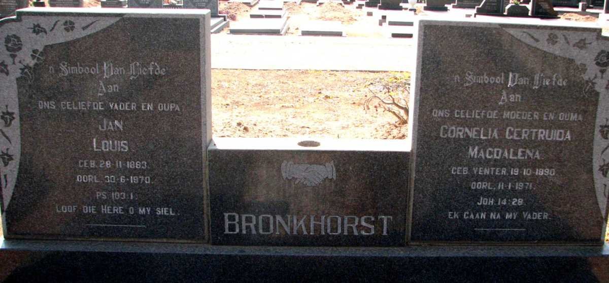 BRONKHORST Jan Louis 1883-1970 &amp; Cornelia Gertruida Magdalena VENTER 1890-1971
