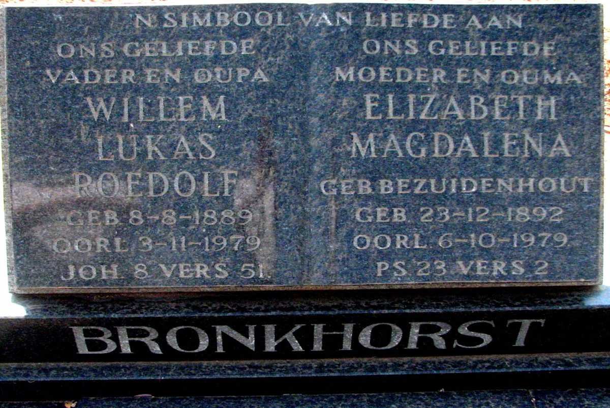 BRONKHORST Willem Lukas Roedolf 1889-1979 &amp; Elizabeth Magdalena BEZUIDENHOUT 1892-1979