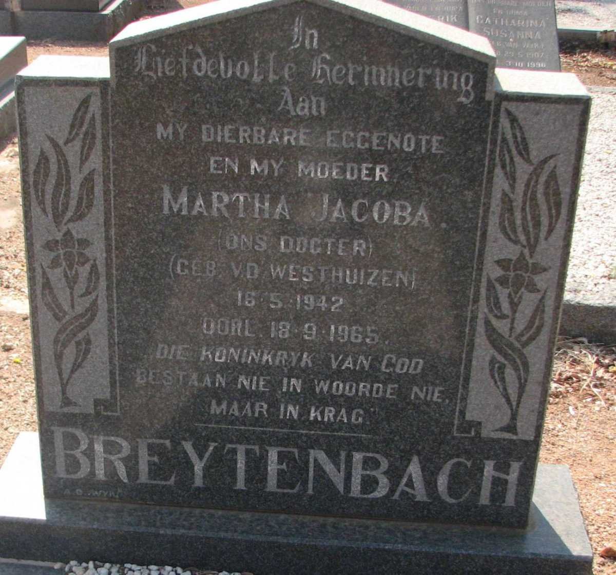 BREYTENBACH Martha Jacoba nee V.D. WESTHUIZEN 1942-1965