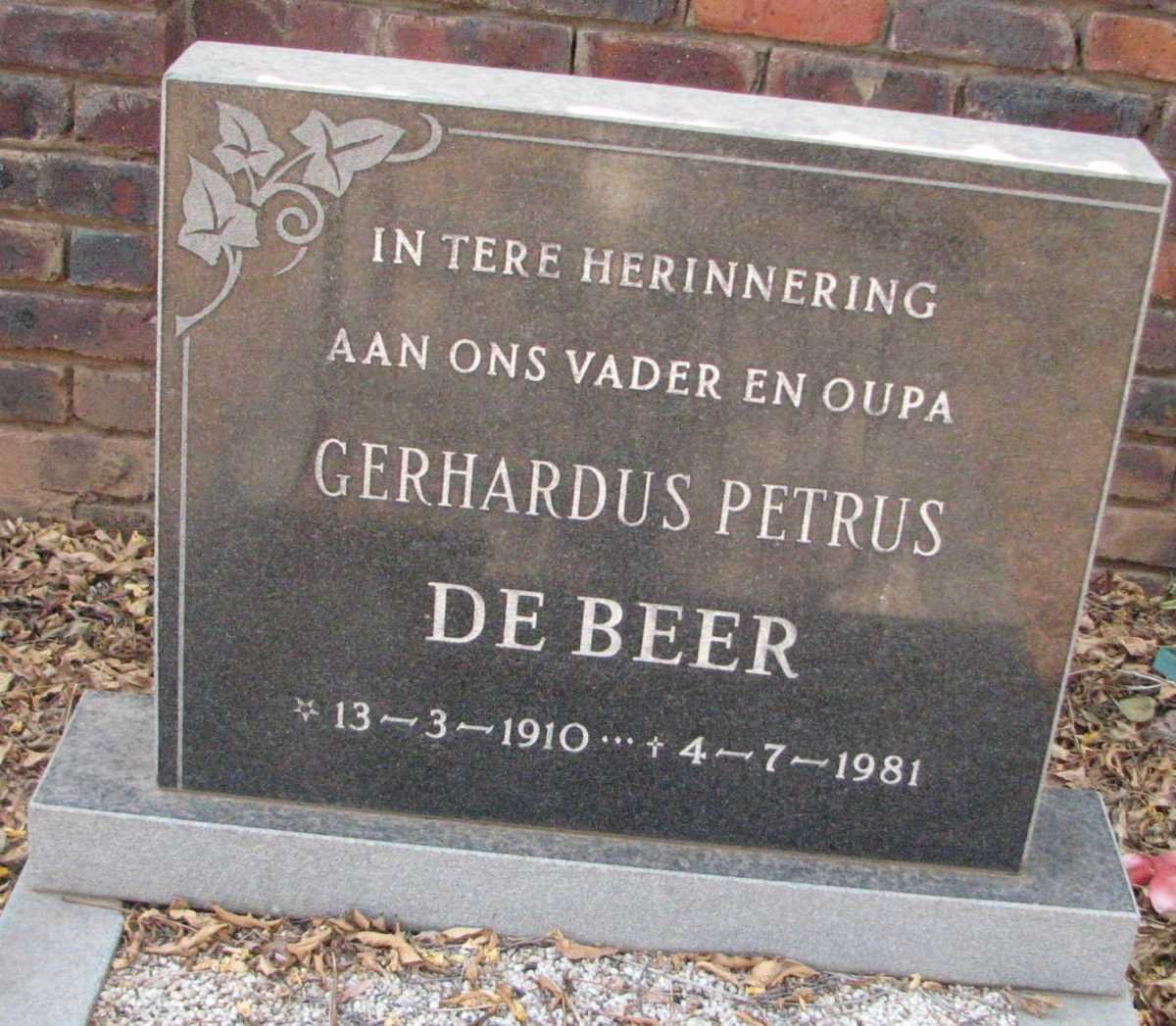 BEER Gerhardus Petrus, de 1910-1981