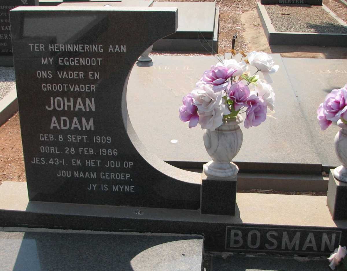 BOSMAN Johan Adam 1909-1986 &amp; Hannah Thomisina 1922-2004