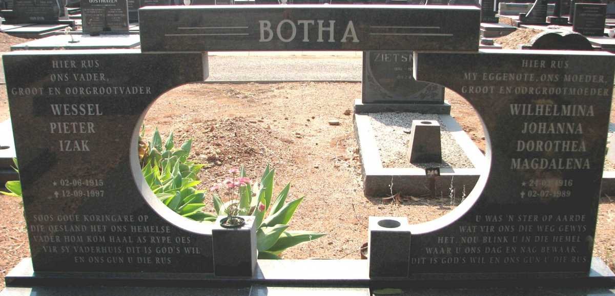BOTHA Wessel Pieter Izak 1916-1997 &amp; Wilhelmina Johanna Dorothea Magdalena 1916-1989