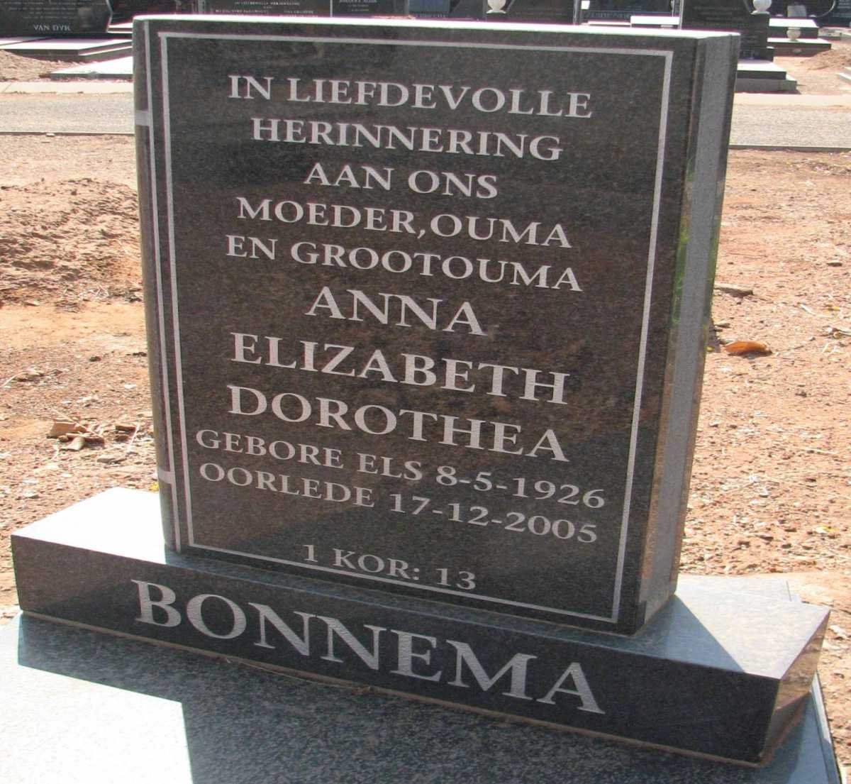 BONNEMA Anna Elizabeth Dorothea 1926-2005