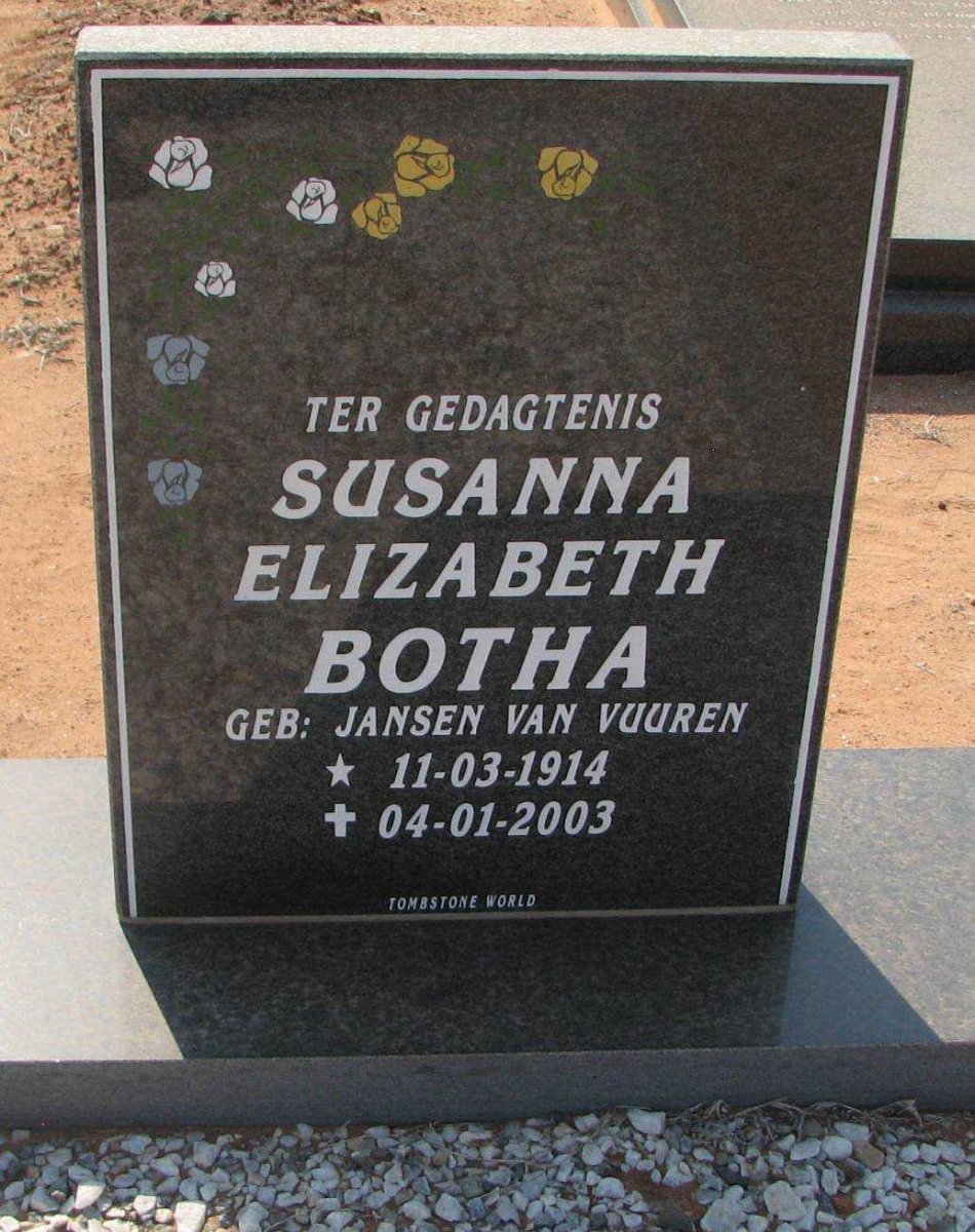 BOTHA Susanna Elizabeth nee JANSEN VAN VUUREN 1914-2003