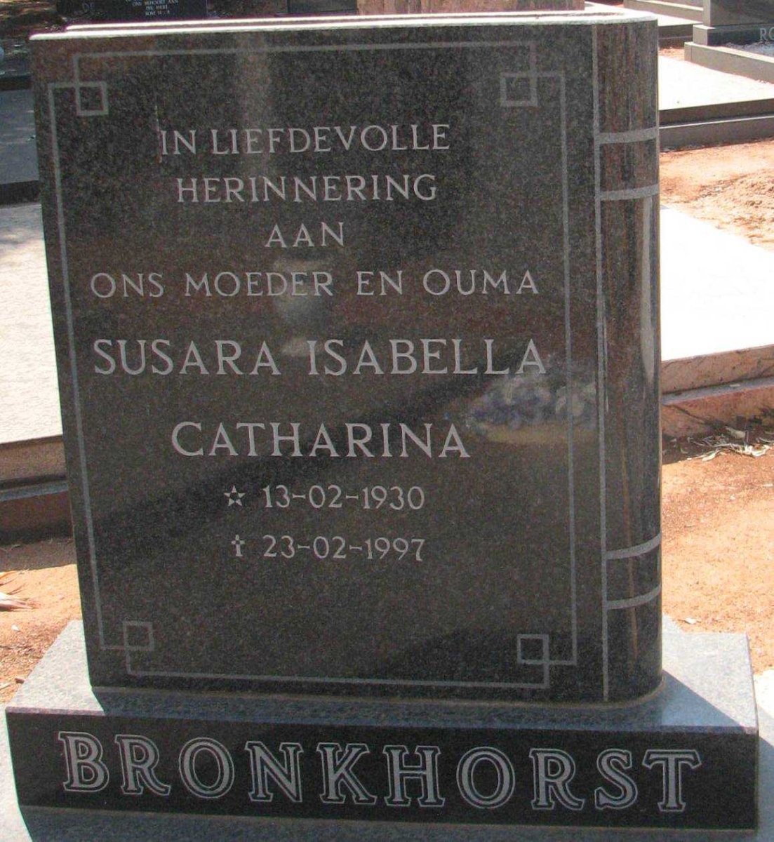 BRONKHORST Susara Isabella Catharina 1930-1997