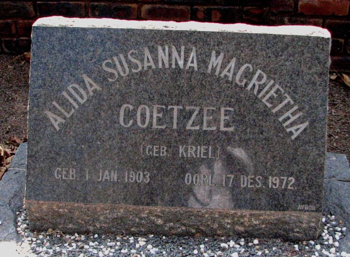 COETZEE Alida Susanna Magrietha nee KRIEL 1903-1972