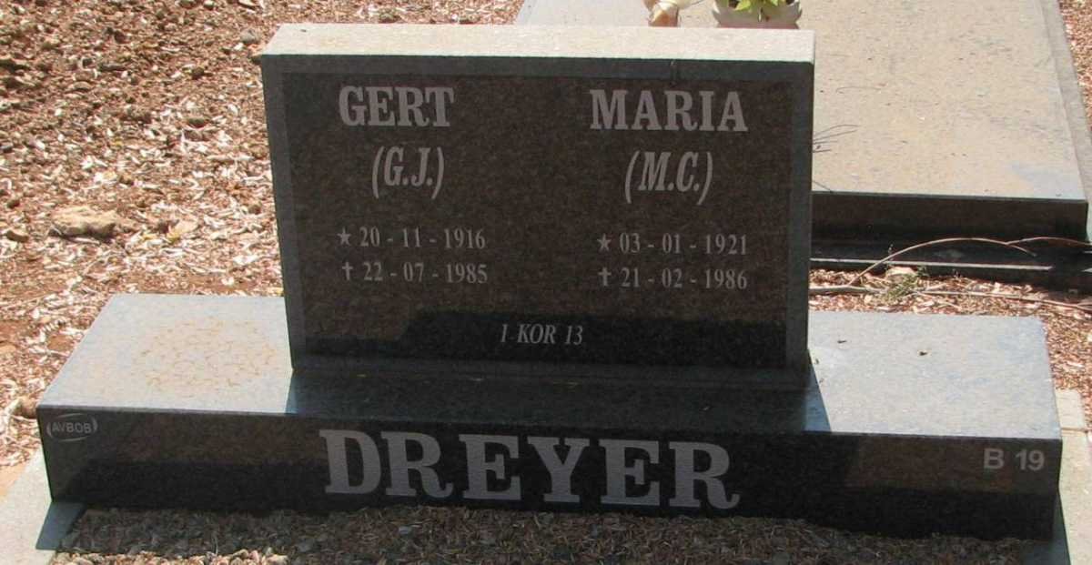 DREYER G.J. 1916-1985 &amp; M.C. 1921-1986