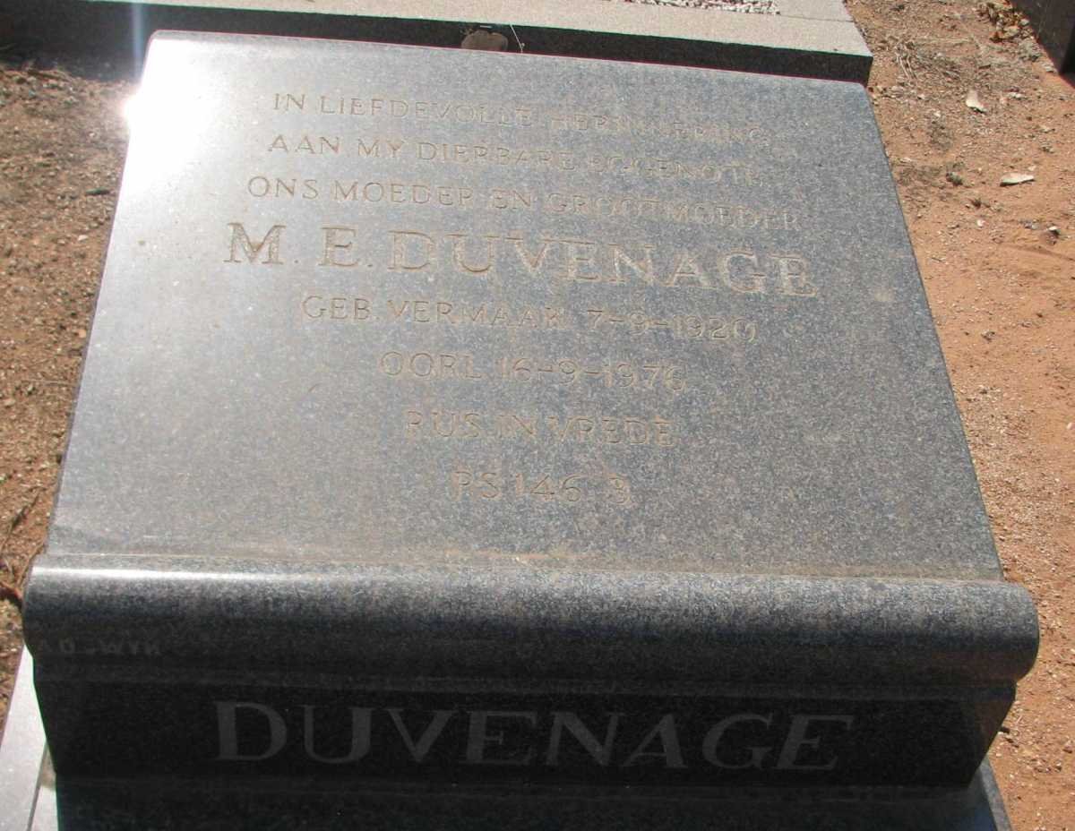 DUVENHAGE M.E. nee VERMAAK 1920-1976