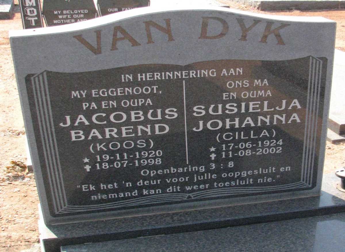 DYK Jacobus Barend, van 1920-1998 &amp; Susielja Johanna 1924-2002