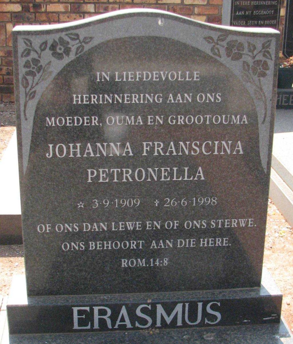 ERASMUS Johanna Franscina Petronella 1909-1998