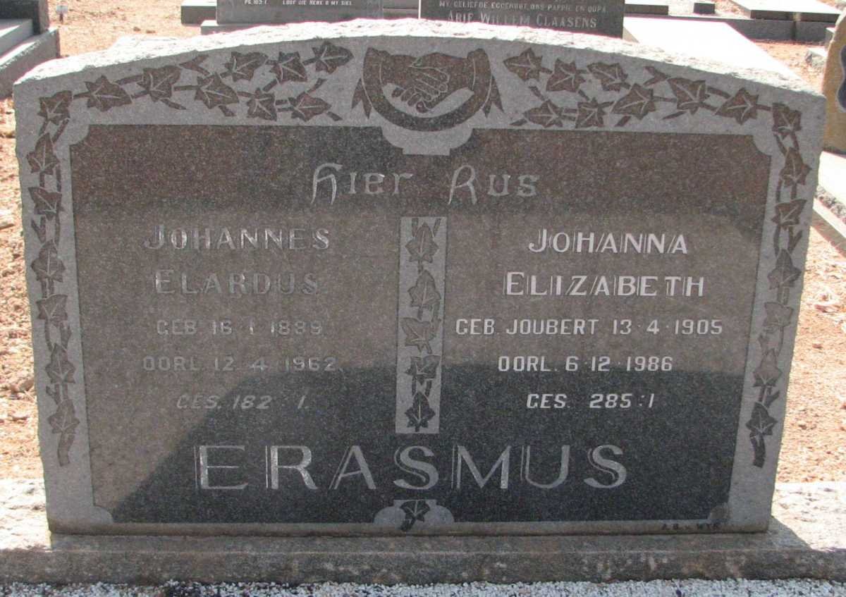 ERASMUS Johannes Elardus 1889-1962 &amp; Johanna Elizabeth JOUBERT 1905-1986