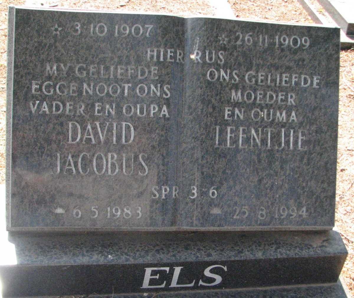 ELS David Jacobus 1907-1983 &amp; Leentjie 1909-1994