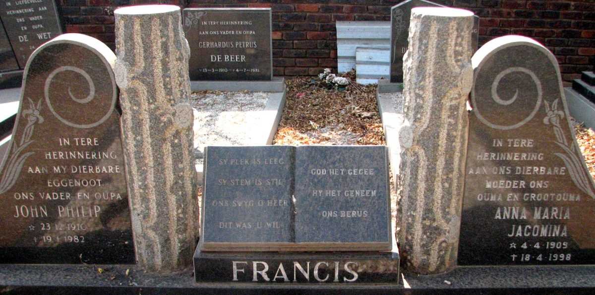 FRANCIS John Philip 1910-1982 &amp; Anna Maria Jacomina 1905-1998