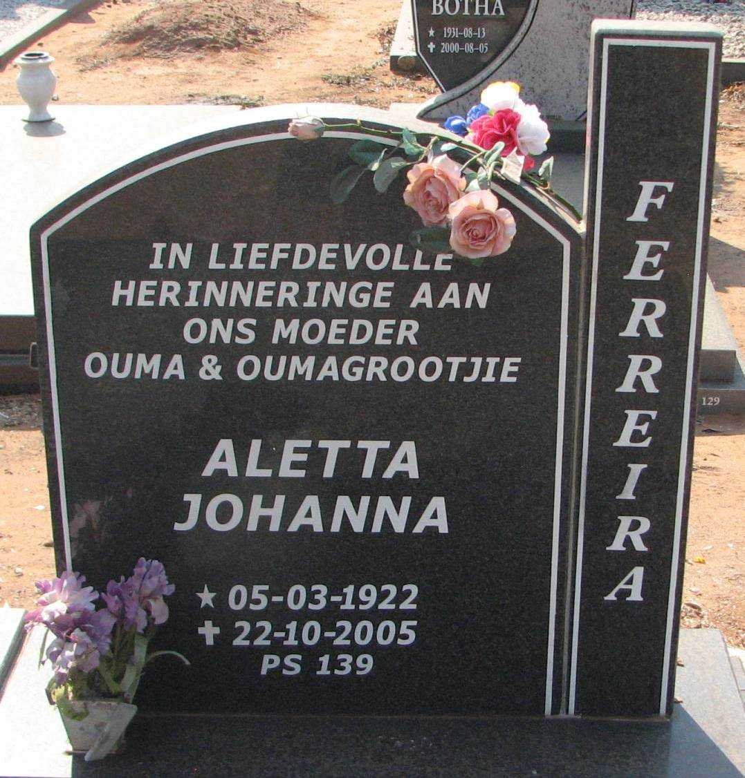 FERREIRA Aletta Johanna 1922-2005