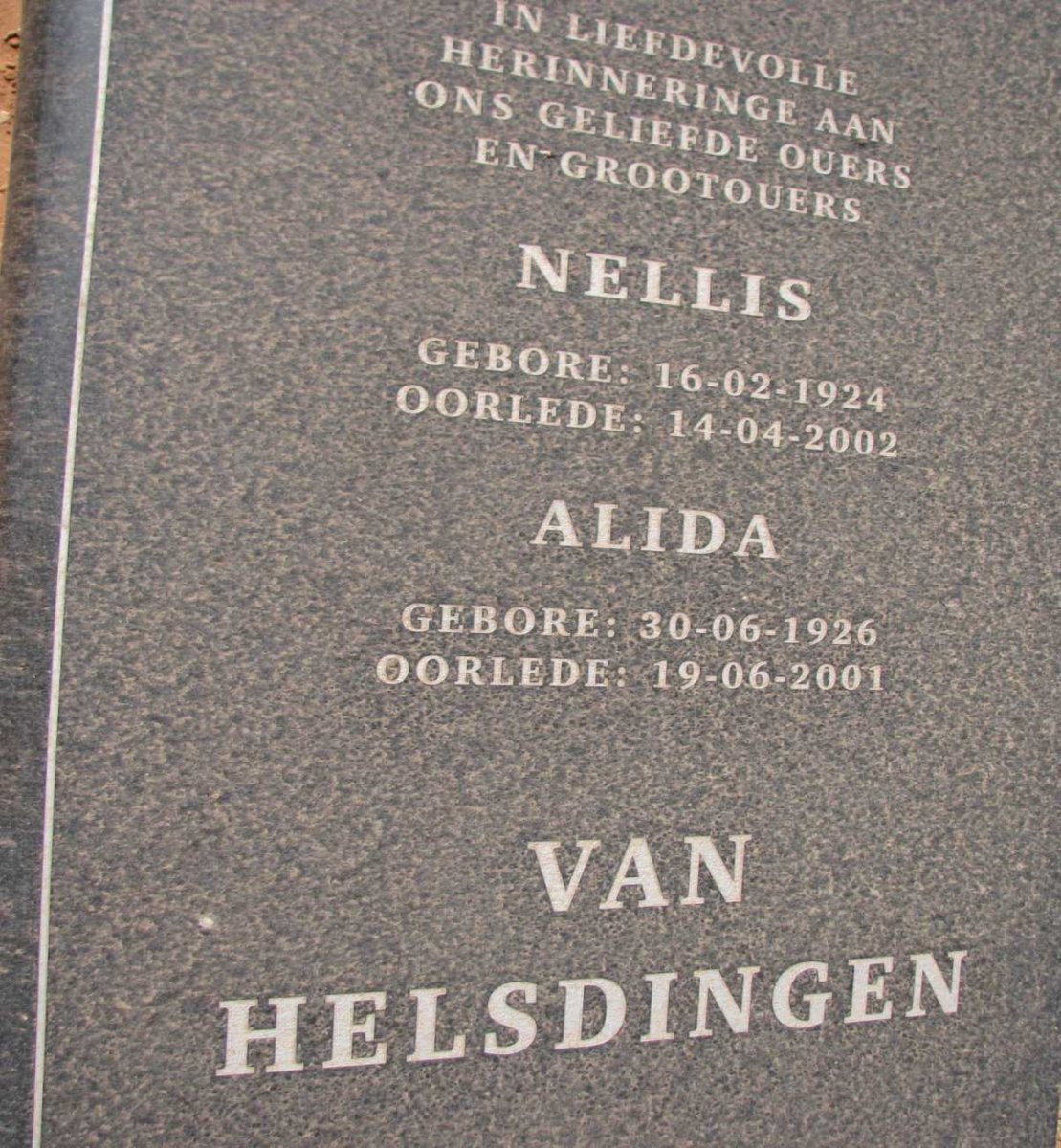 HELSDINGEN Nellis, van 1924-2002 &amp; Alida 1926-2001