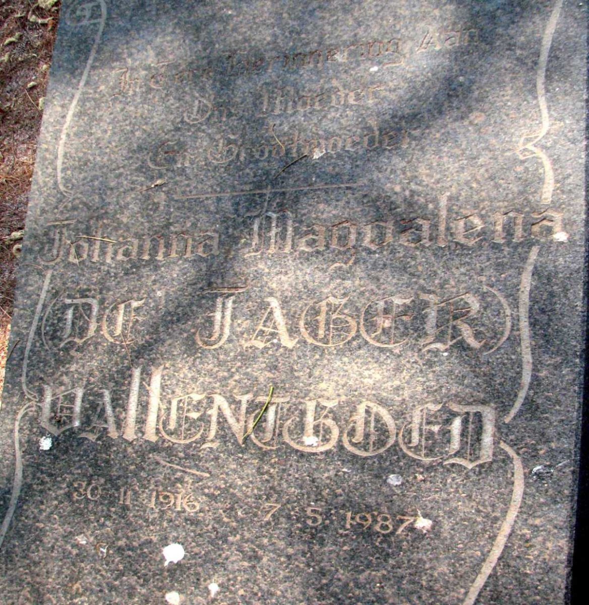 JAGER Johanna Magdalena, de nee VALLENTGOED 1916-1987