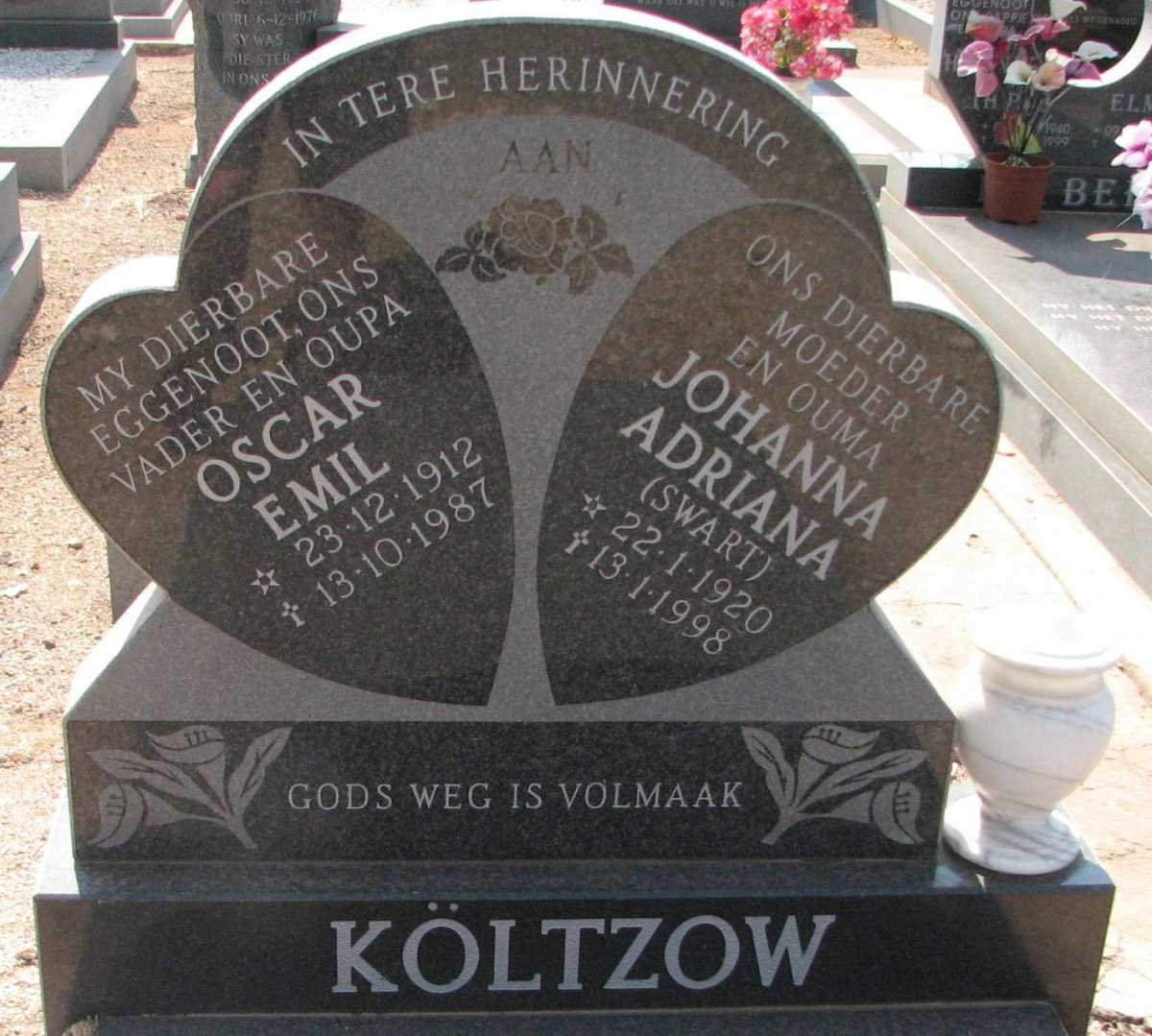 KOLTZOW Oscar Emil 1912-1987 &amp; Johanna Adriana SWART 1920-1998