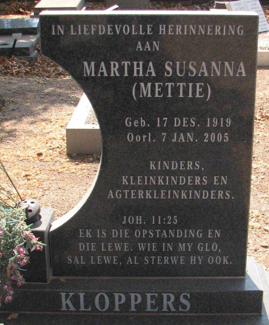 KLOPPERS Martha Susanna 1919-2005