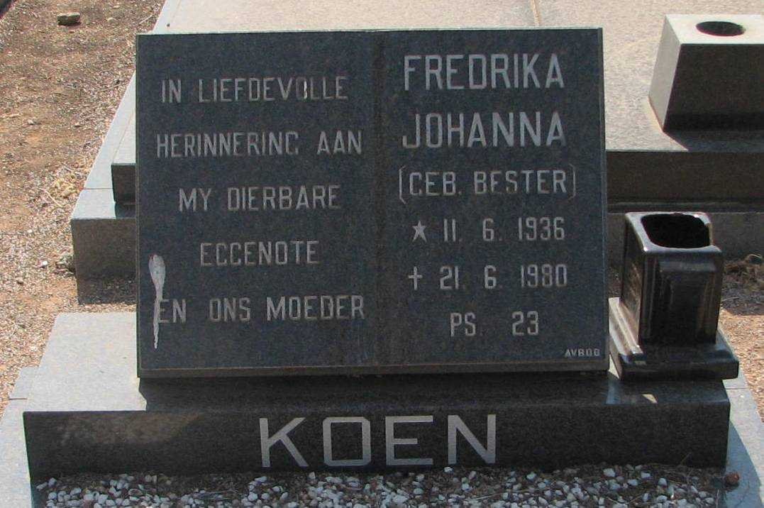 KOEN Fredrika Johanna nee BESTER 1936-1980