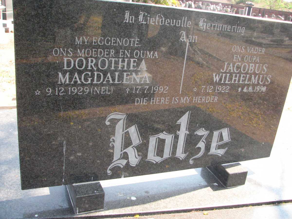 KOTZE Jacobus Wilhelmus 1922-1998 &amp; Dorothea Magdalena NEL 1929-1992
