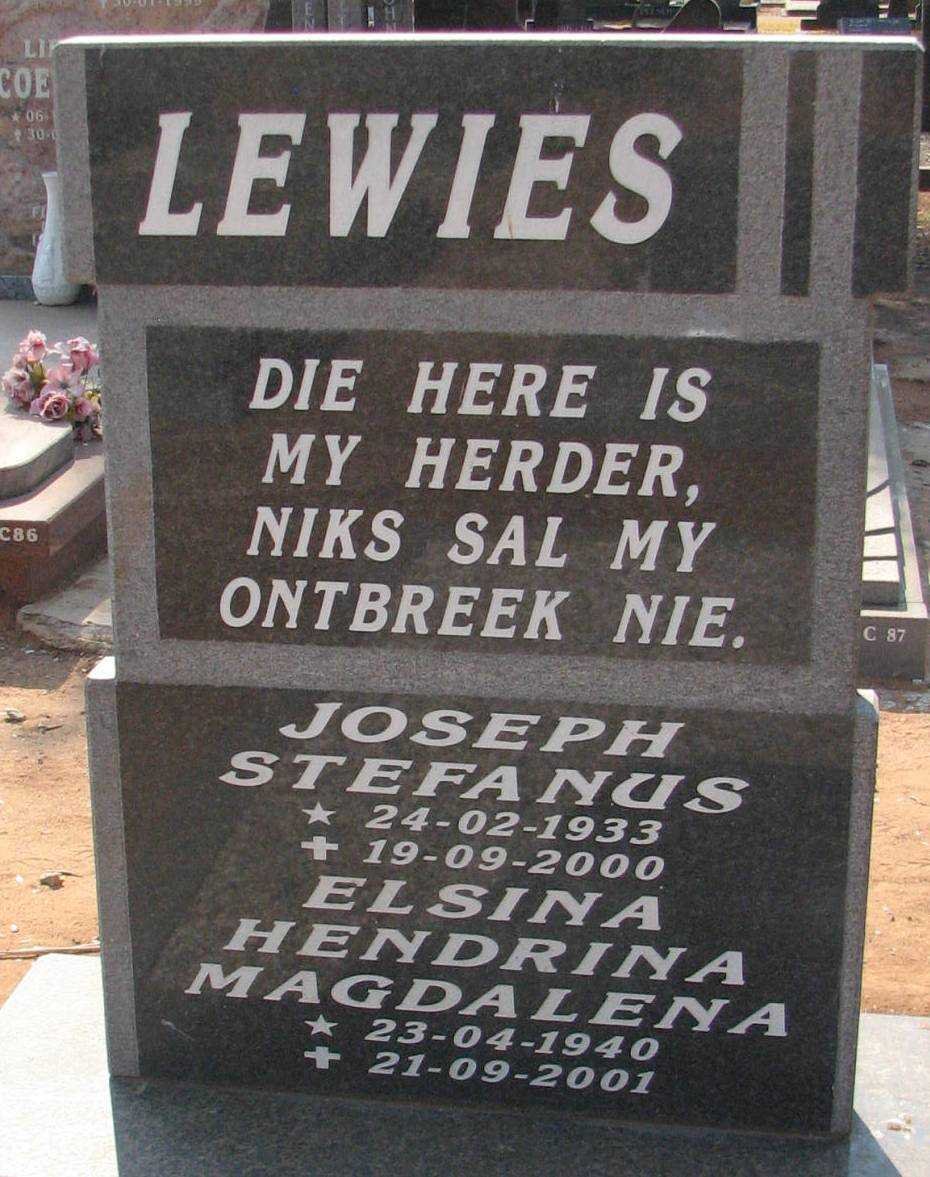 LEWIES Joseph Stefanus 1933-2000 &amp; Elsina Hendrina Magdalena 1940-2001