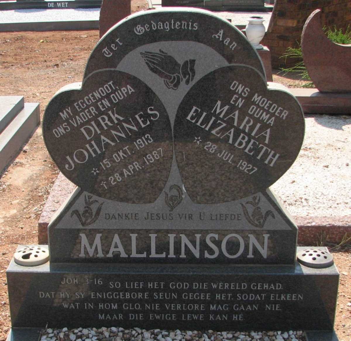 MALLINSON Dirk Johannes 1913-1987 &amp; Maria Elizabeth 1927-