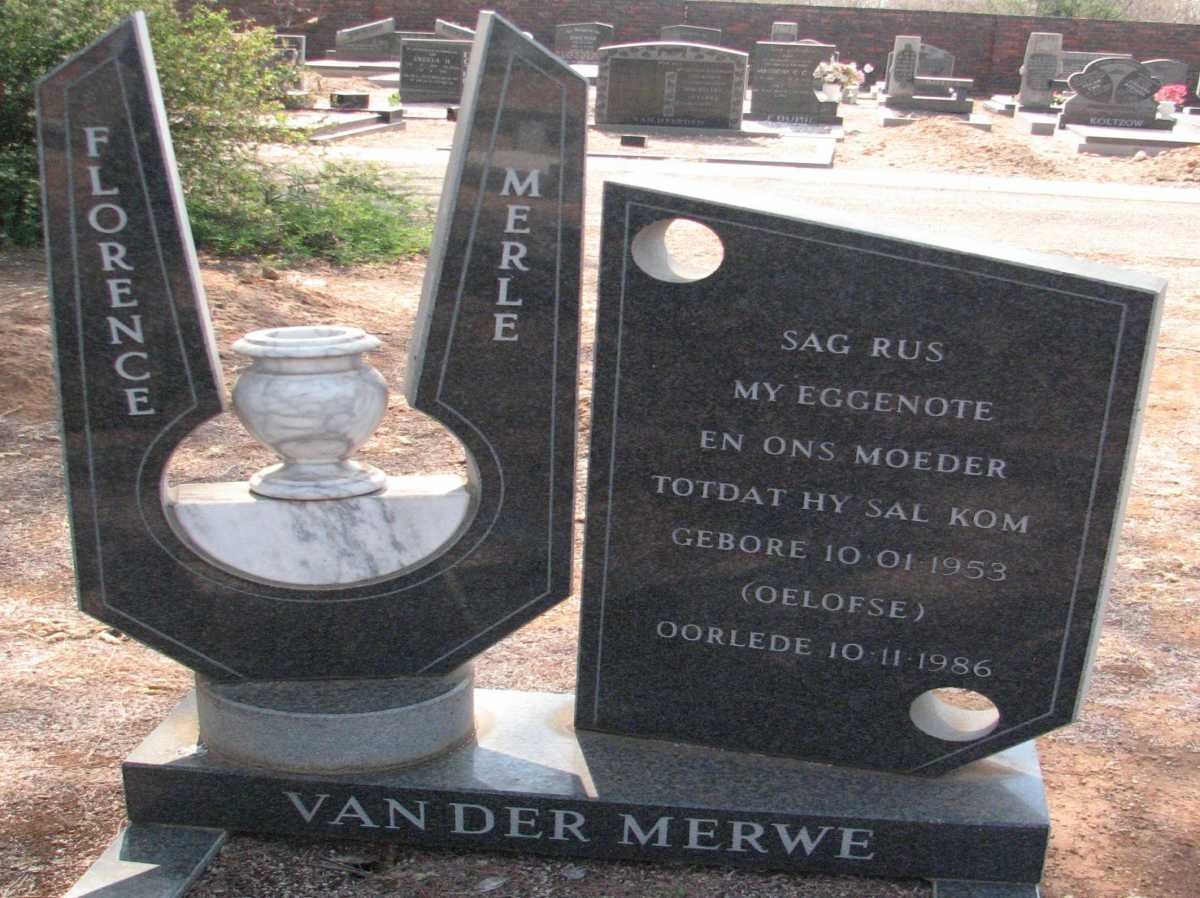 MERWE Florence Merle, van der nee OELOFSE 1953-1986