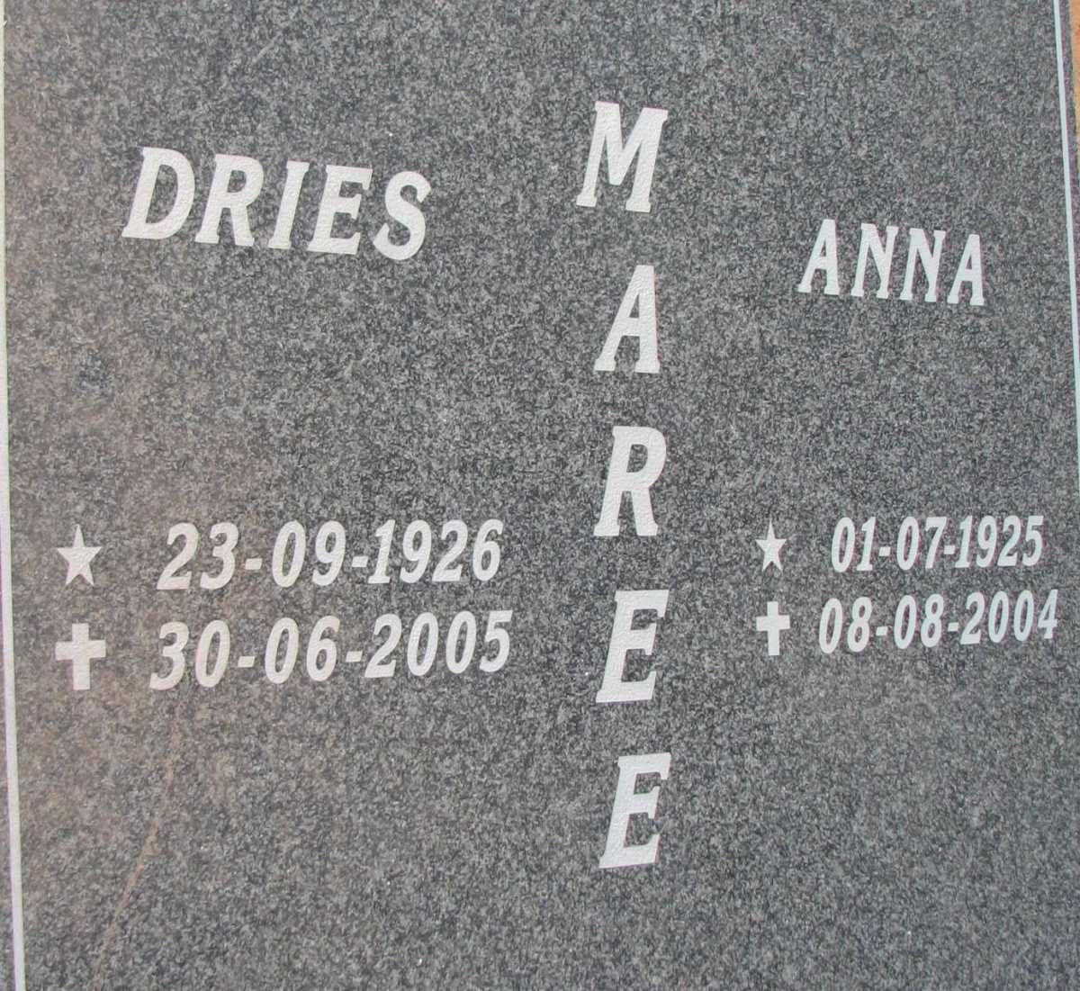 MAREE Dries 1926-2005 &amp; Anna 1925-2004