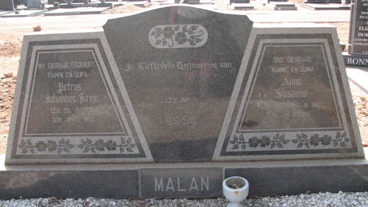MALAN Petrus Johannes Krige 1908-1965 &amp; Anna Susanna 1907-1977
