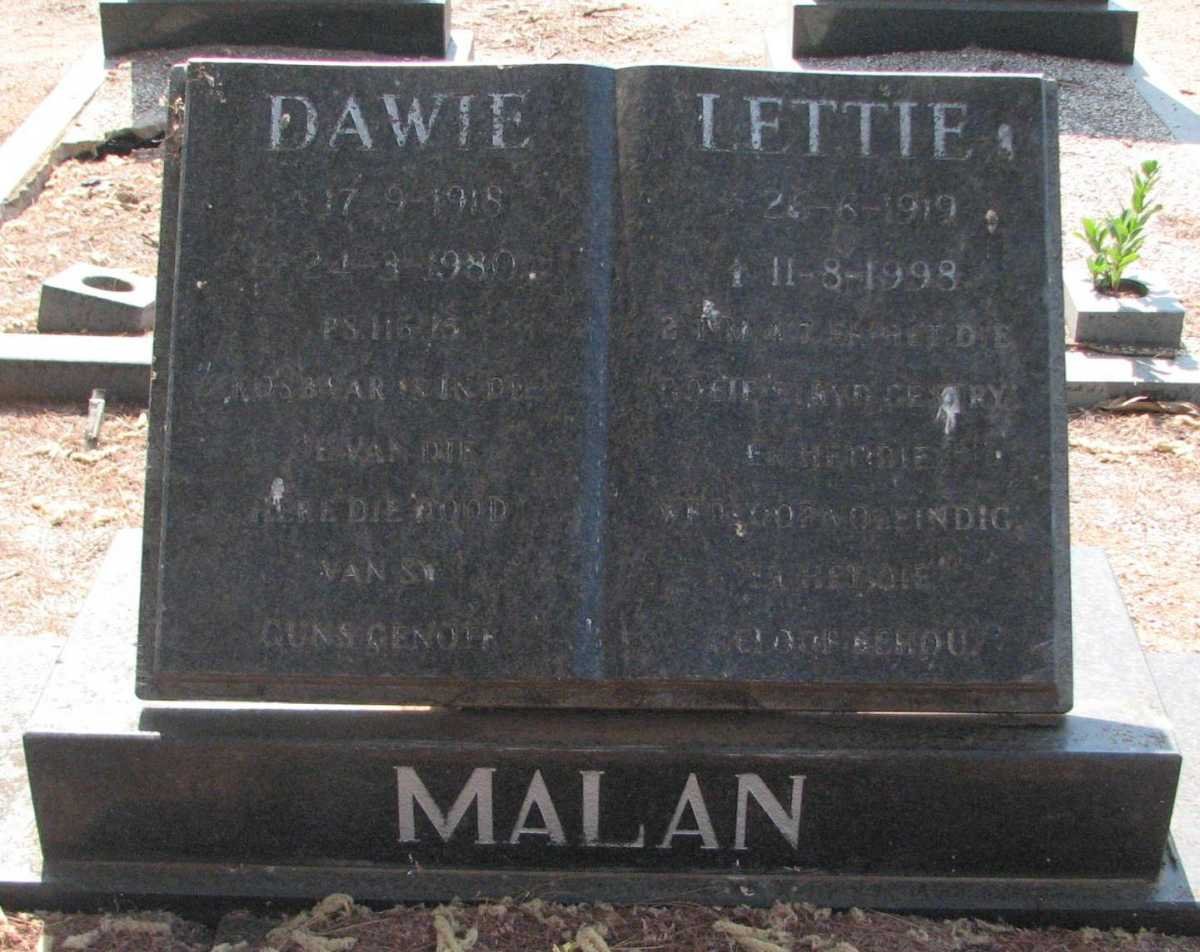 MALAN Dawie 1918-1980 &amp; Lettie 1919-1998