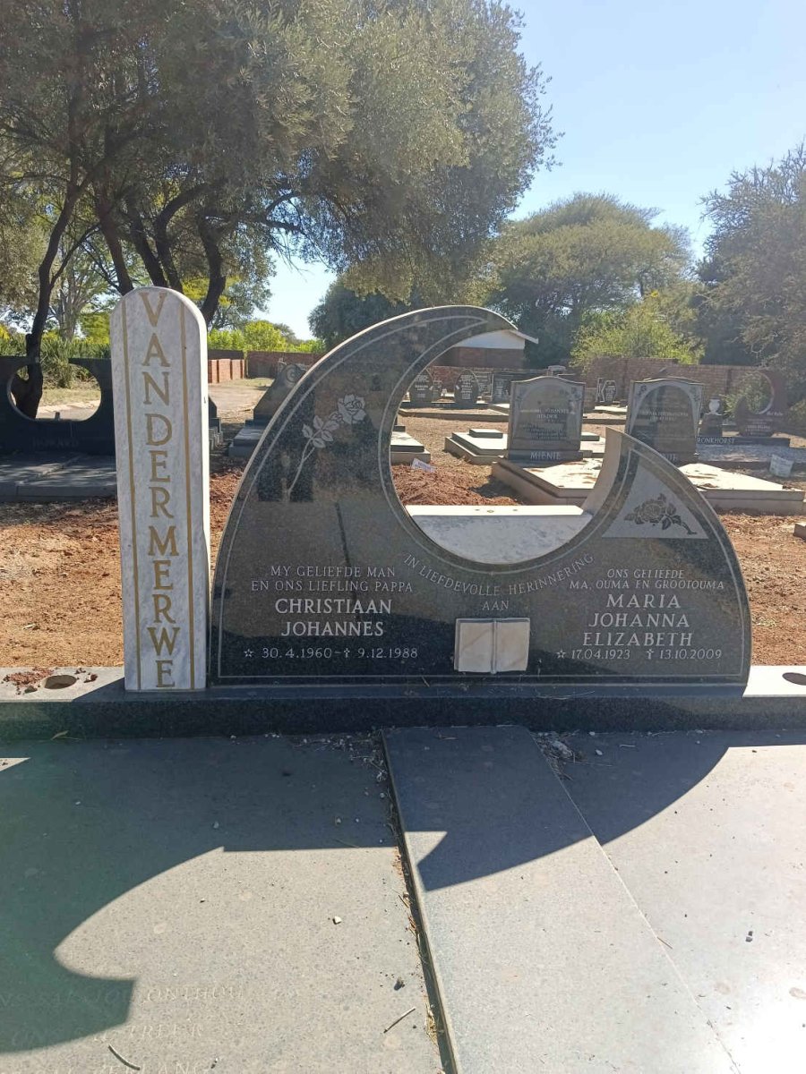MERWE Maria Johanna Elizabeth, van der 1923-2009 :: VAN DER MERWE Christiaan Johannes 1960-1988