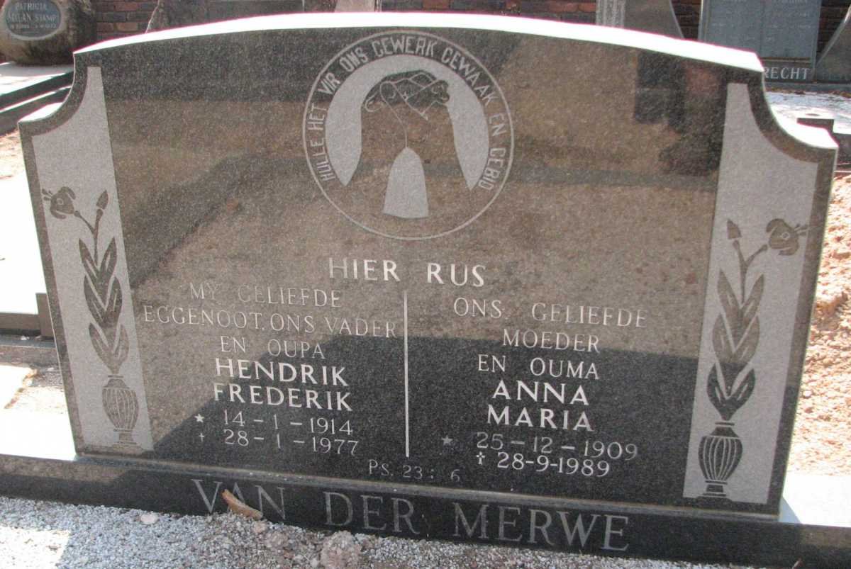 MERWE Hendrik Frederik, van der 1914-1977 &amp; Anna Maria 1909-1989