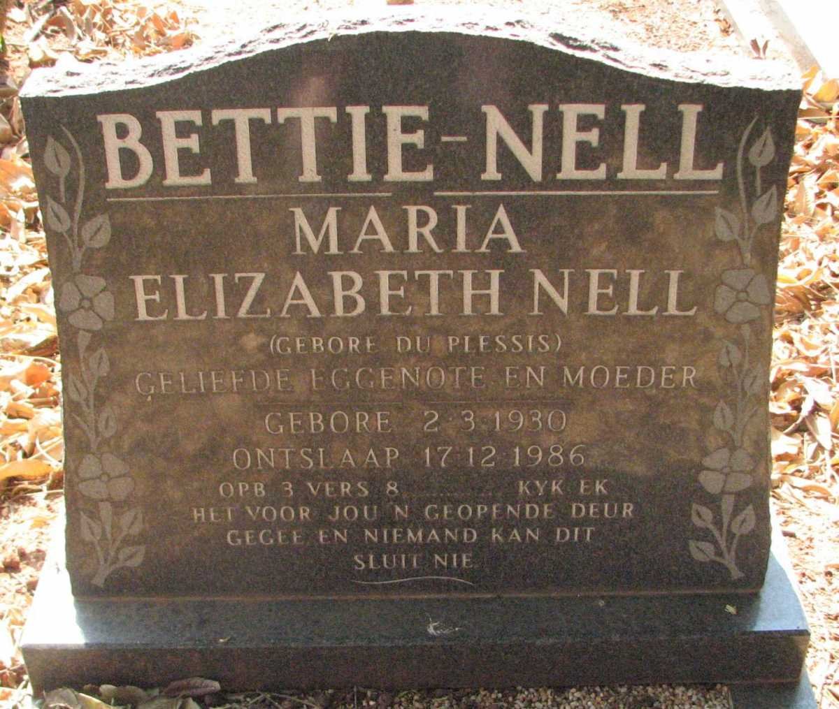 NELL Maria Elizabeth nee DU PLESSIS 1930-1986