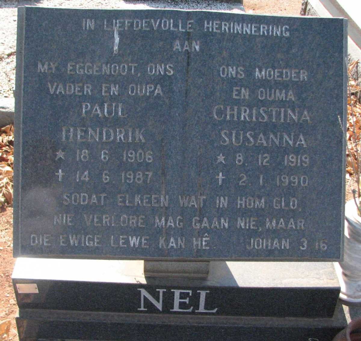 NEL Paul Hendrik 1906-1987 &amp; Christina Susanna 1919-1990