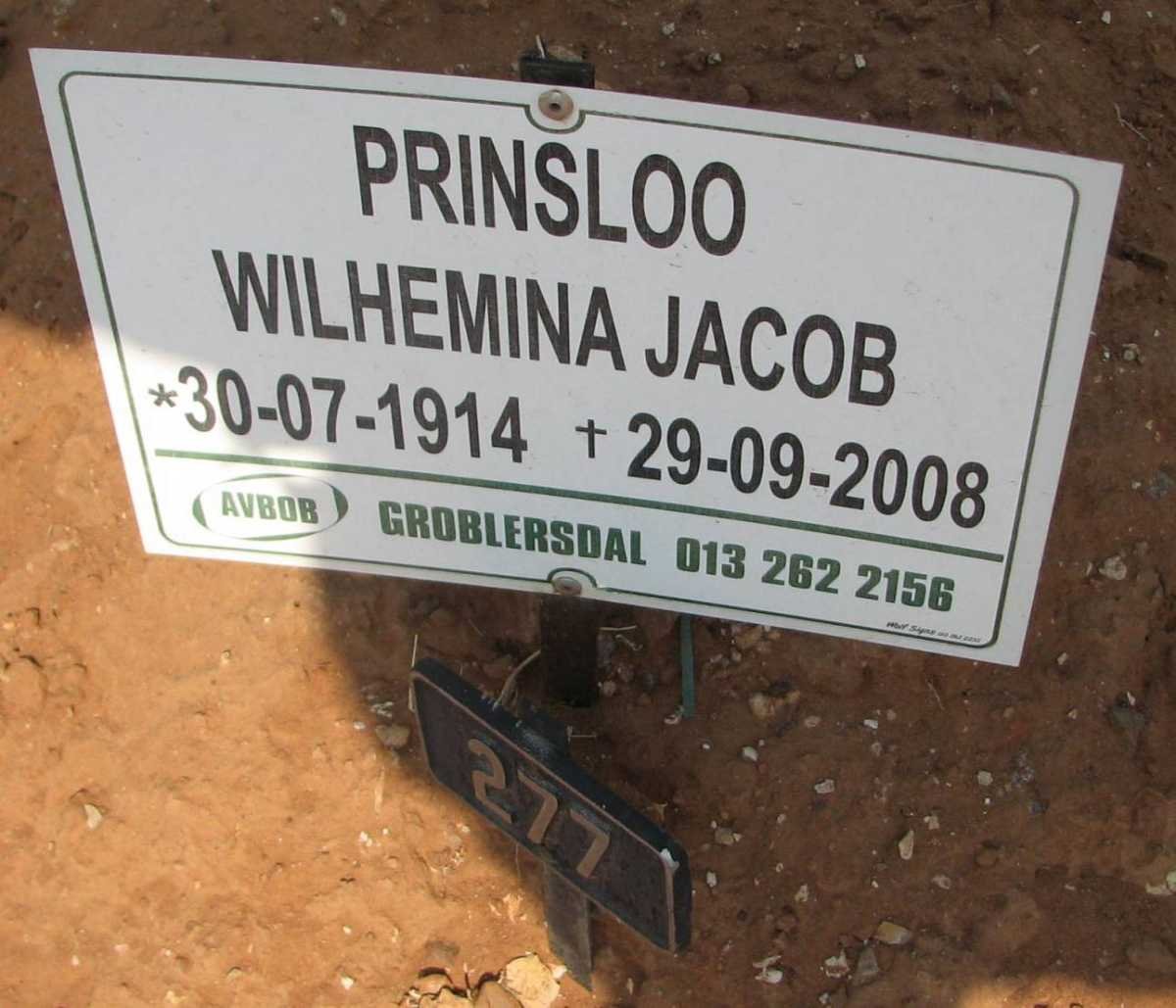 PRINSLOO Wilhelmina Jacob 1914-2008