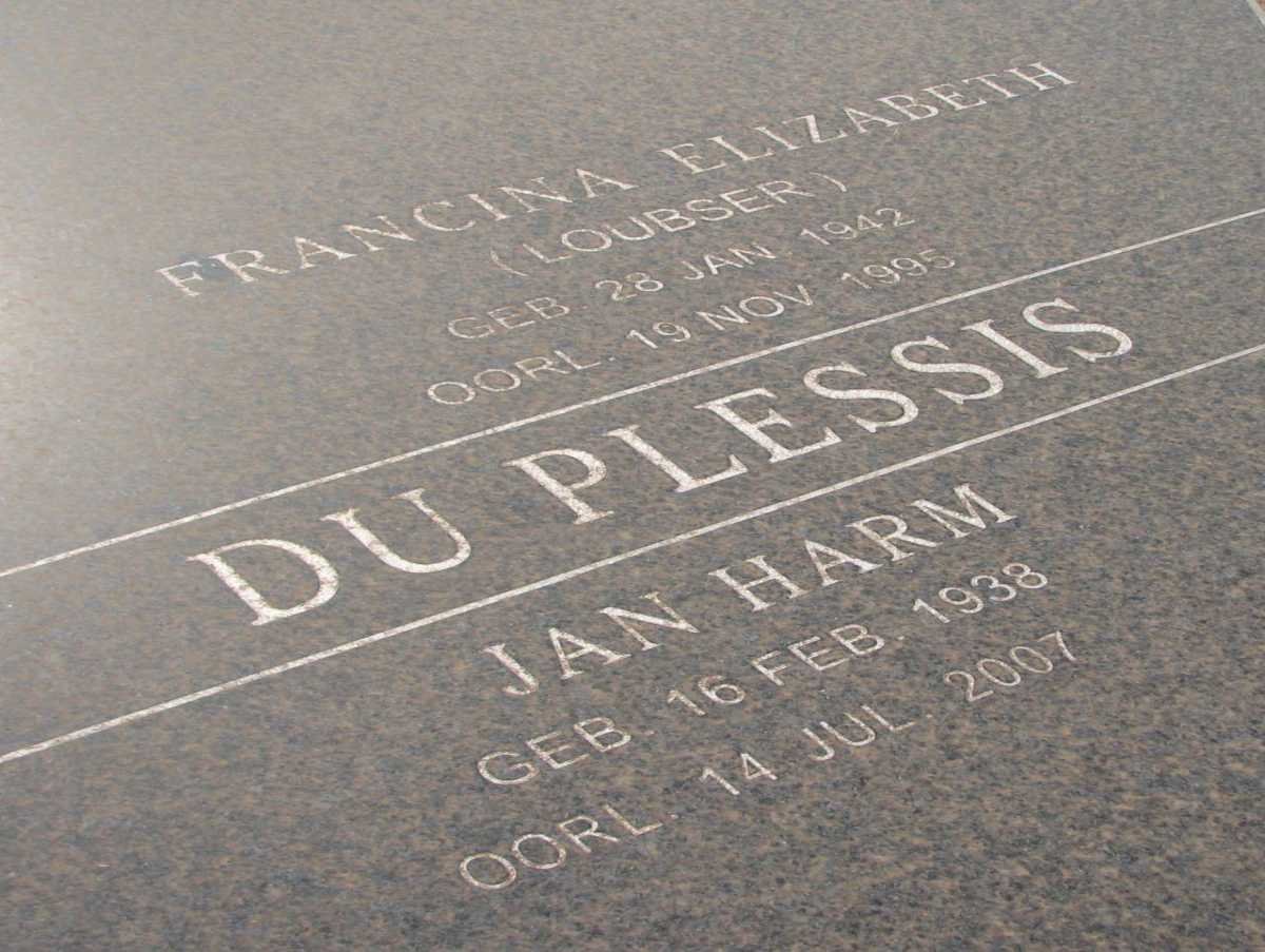 PLESSIS Jan Harm, du 1938-2007 &amp; Francina Elizabeth LOUBSER 1942-1995