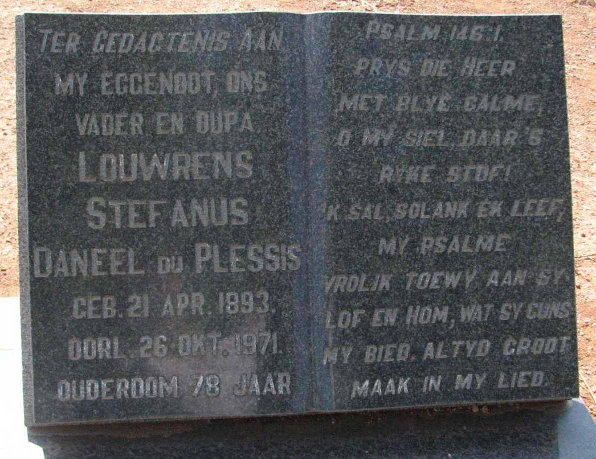 PLESSIS Louwrens Stefanus Daneel, du 1893-1971