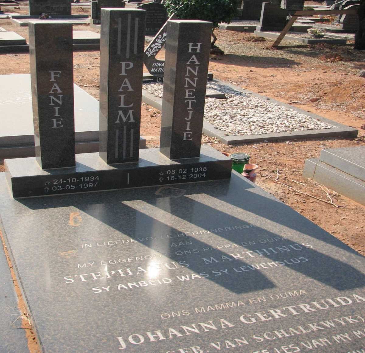 PALM Stephanus Marthinus 1934-1997 &amp; Johanna Gertruida VAN SCHALKWYK 1938-2004