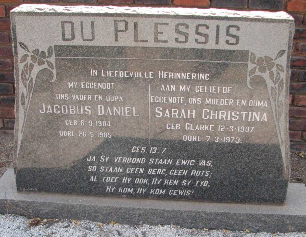 PLESSIS Jacobus Daniel, du 1904-1985 &amp; Sarah Christina CLARKE 1907-1973