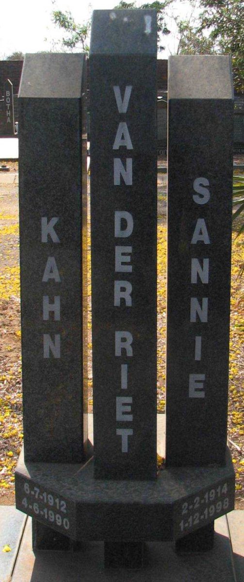 RIET Kahn, van der 1912-1990 &amp; Sannie 1914-1998