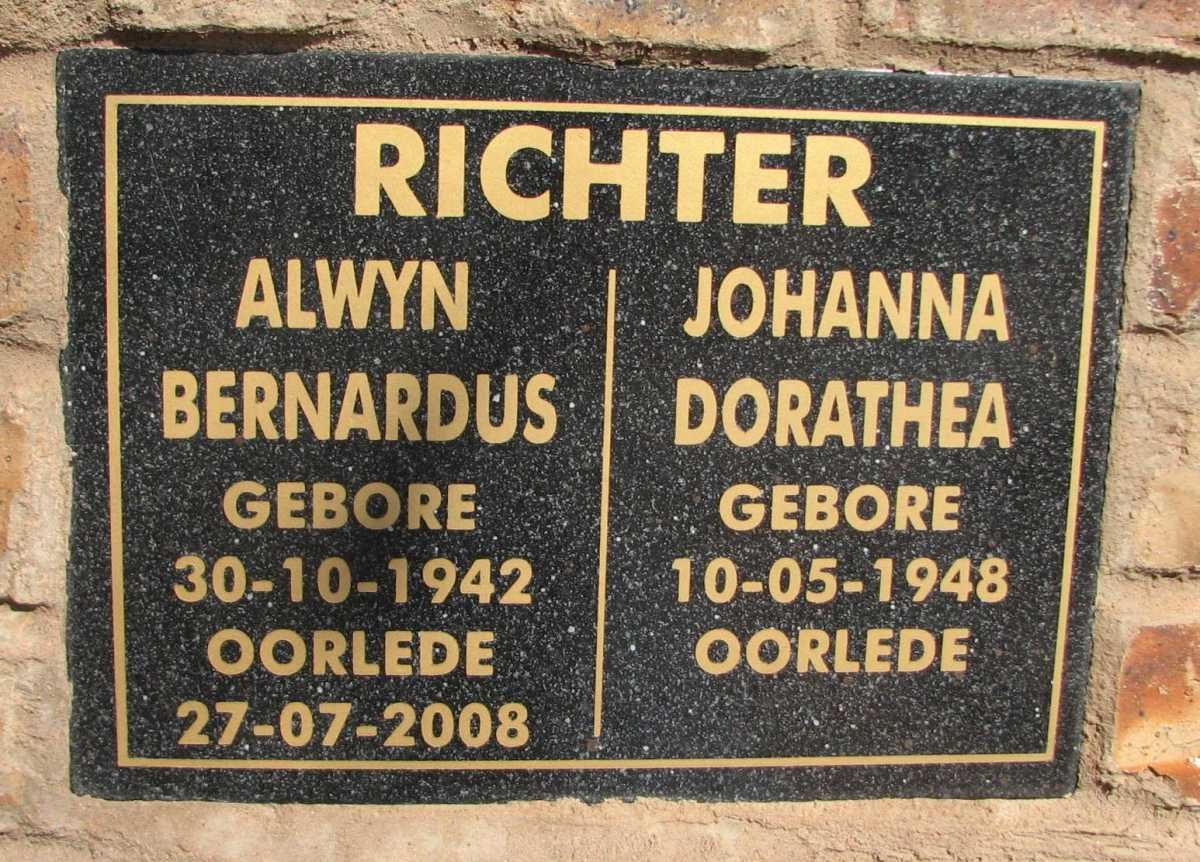 RICHTER Alwyn Bernardus 1942-2008 &amp; Johanna Dorathea 1948-