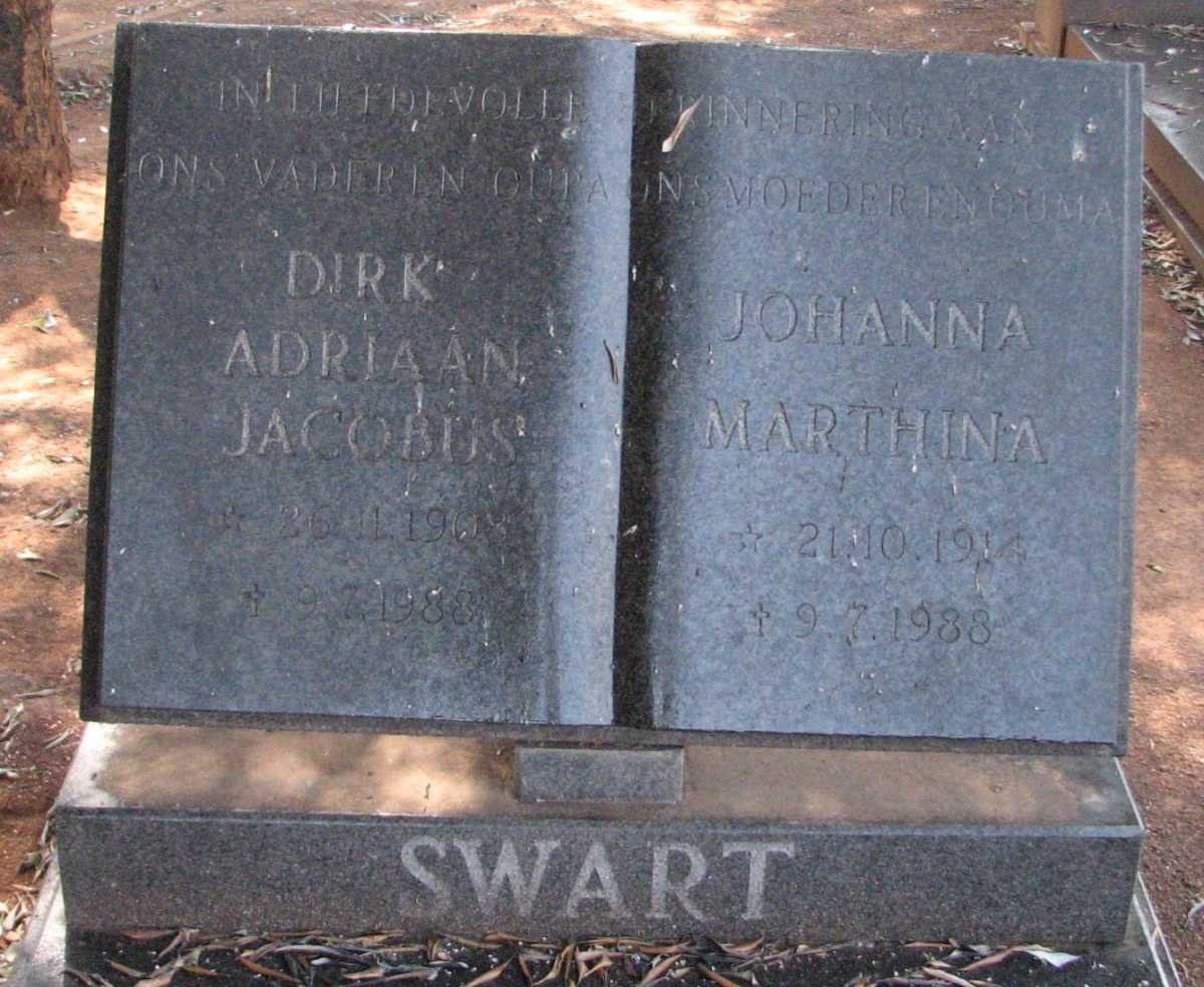 SWART Dirk Adriaan Jacobus 1908-1988 &amp; Johanna Marthina 1914-1988
