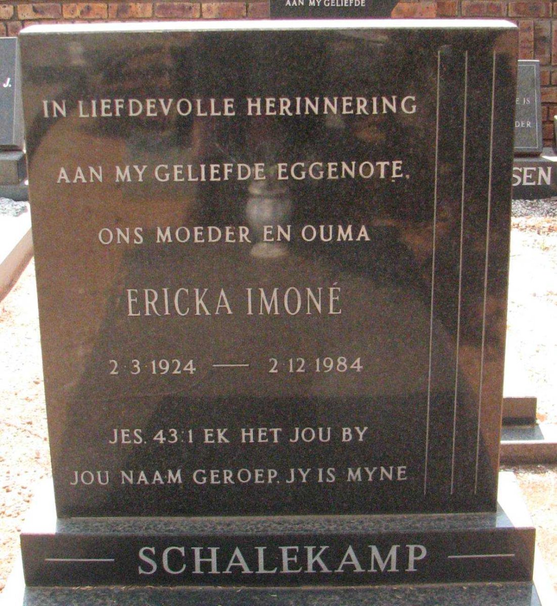 SCHALEKAMP Ericka Imone 1924-1984