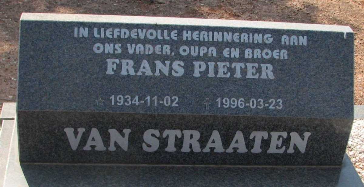 STRAATEN Frans Pieter, van 1934-1996 &amp; Aletha Catharina JOUBERT 1940-1996