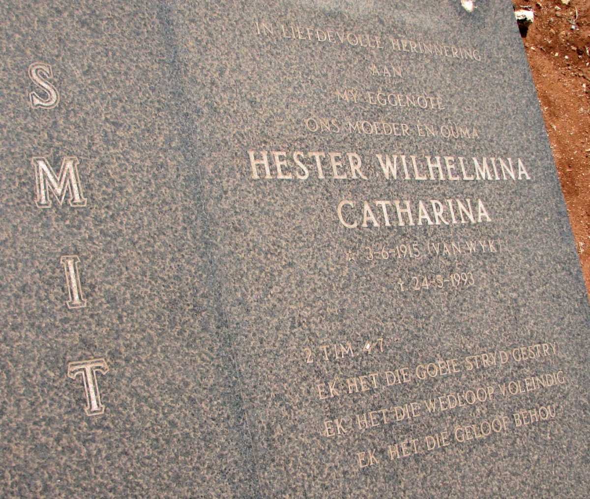 SMIT Hester Wilhelmina Catharina nee VAN WYK 1915-1993