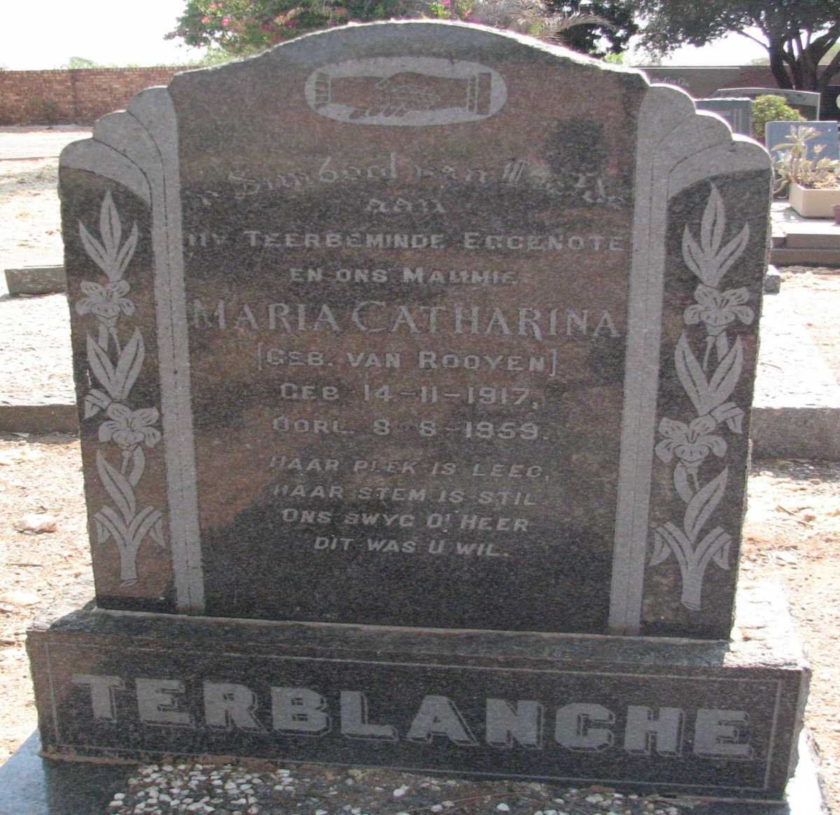 TERBLANCHE Maria Catharina nee VAN ROOYEN 1917-1959