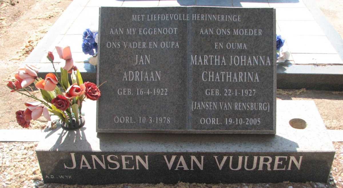 VUUREN Jan Adriaan, Jansen van 1922-1978 &amp; Martha Johanna Chatharina JANSEN VAN RENSBURG 1927-2005